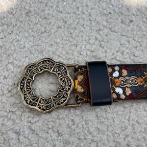 Lucky Brand Dark Brown and Gold Embroidered Belt